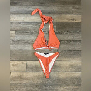 NWT FABONICS Women Orange Halter Bikini Set Size S
